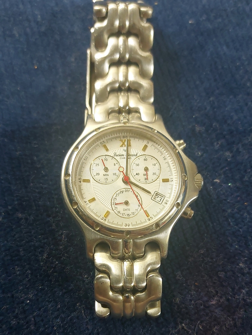 Vintage Lucien Piccard Chronograph Watch Silver Gold Tone White Dial - Needs Bat